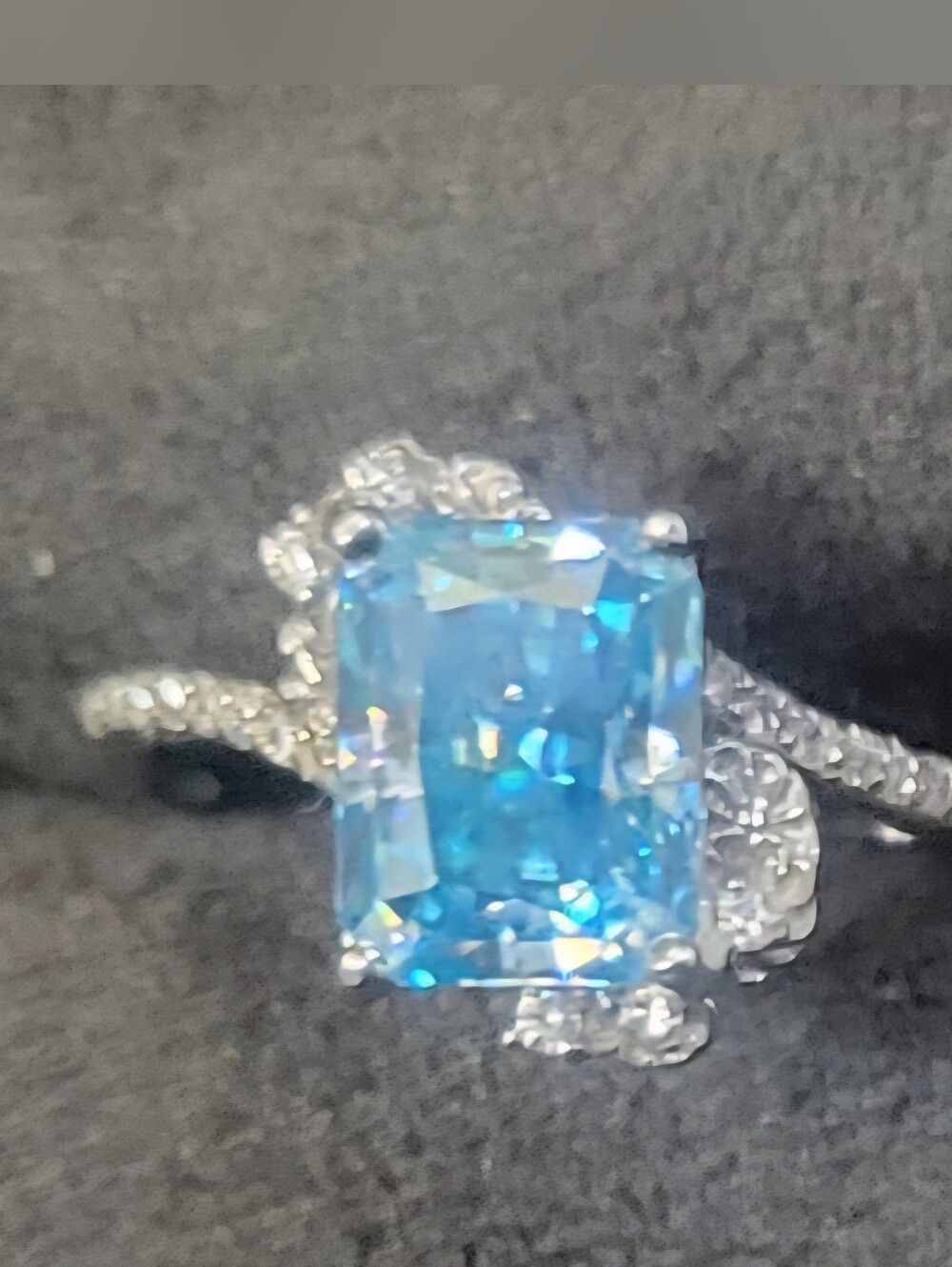 2-3ct Ocean Blue Moissanite Emerald Cut Sterling Silver Ring Size 7.5